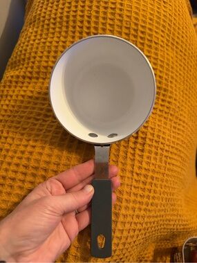Non-Branded White Ceramic-Coated Saucepan with Black Handle